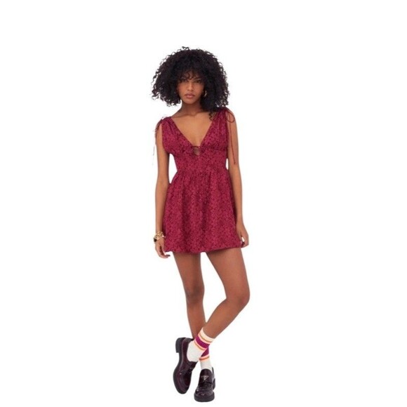 For Love & Lemons Janet Mini Dress Size S Maroon Red - Picture 1 of 8